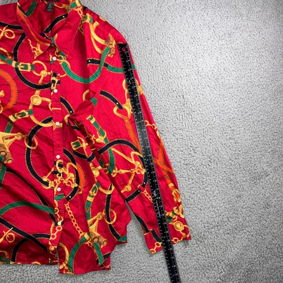 Ralph Lauren Chain Equestrian Print Shirt Women 3X Long Sleeve Button Front - Picture 6 of 12